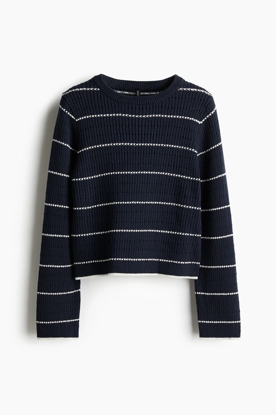 H&M Women’s Small Blue Hole Knit Sweater Office Casual Nautical Coastal Comfy